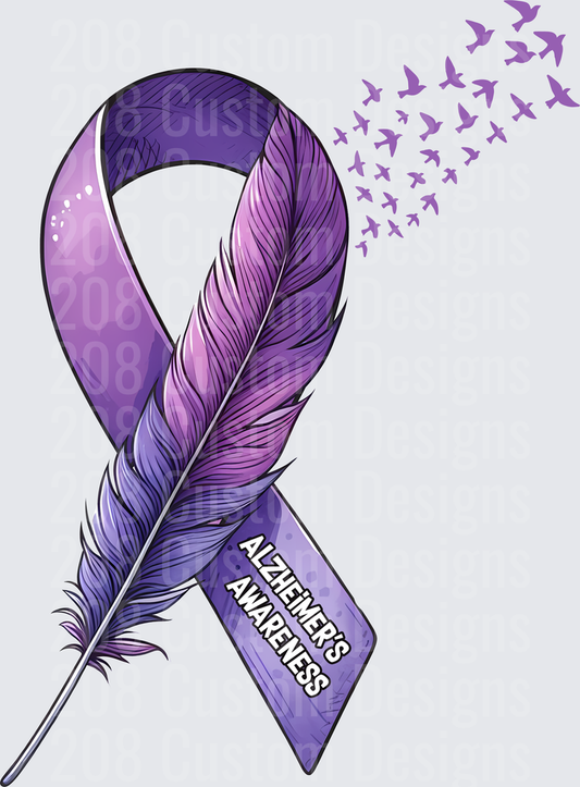 Purple Feather Alzheimer's Awareness Ribbon with Flying Birds