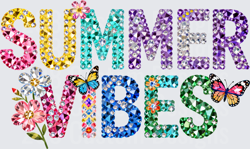 Summer Vibes Diamond Rhinestone Letters with Flowers and Butterflies