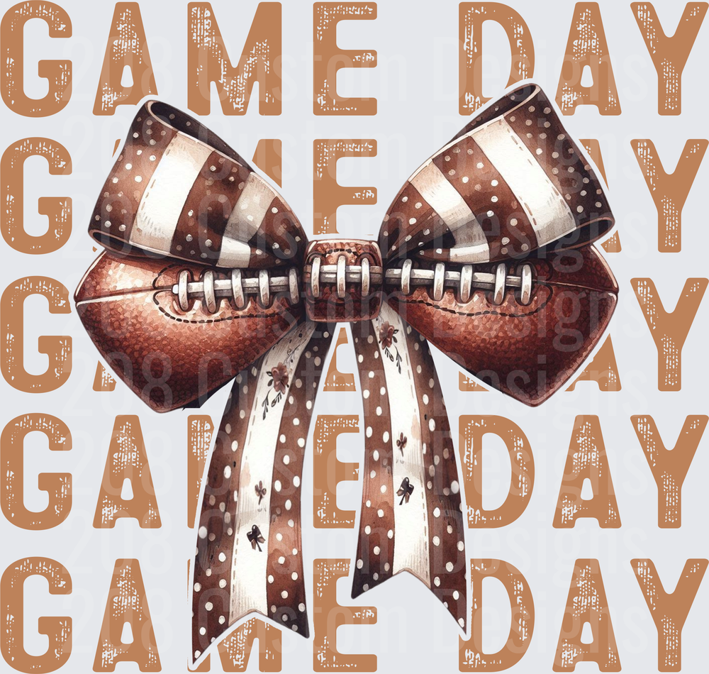 Game Day Football Bow Stacked Text Repeat Pattern