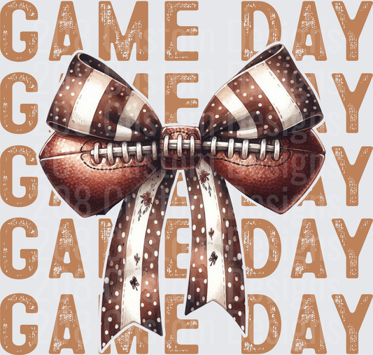 Game Day Football Bow Stacked Text Repeat Pattern