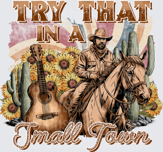Try That In A Small Town Country Cowboy With Guitar And Sunflowers