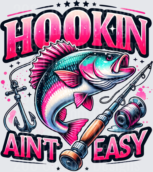 Hookin Aint Easy Bass Fish with Fishing Rod and Reel