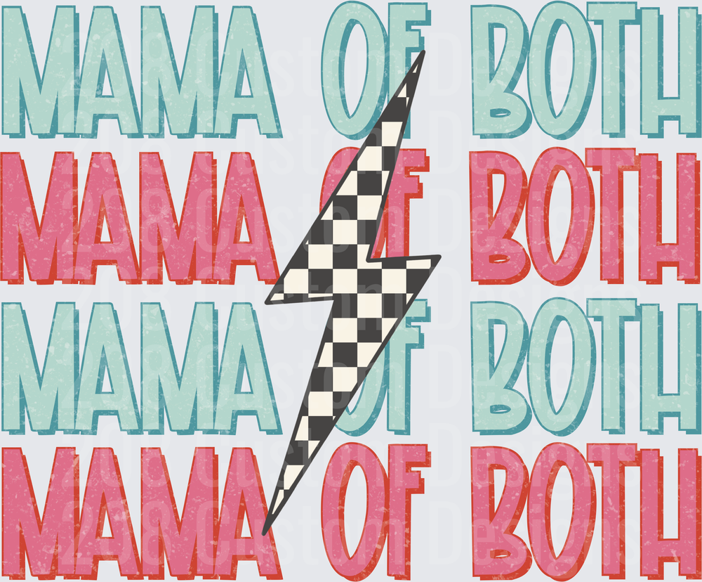 Mama of Both Lightning Bolt Checkered Flag Pattern Design