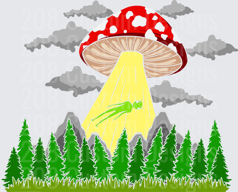 UFO Mushroom Alien Abduction Forest Scene