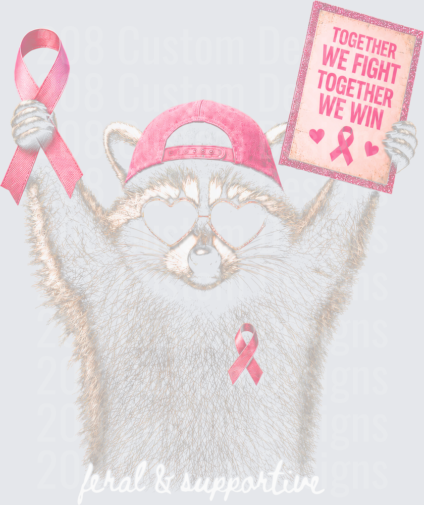 Raccoon Breast Cancer Awareness Together We Fight We Win