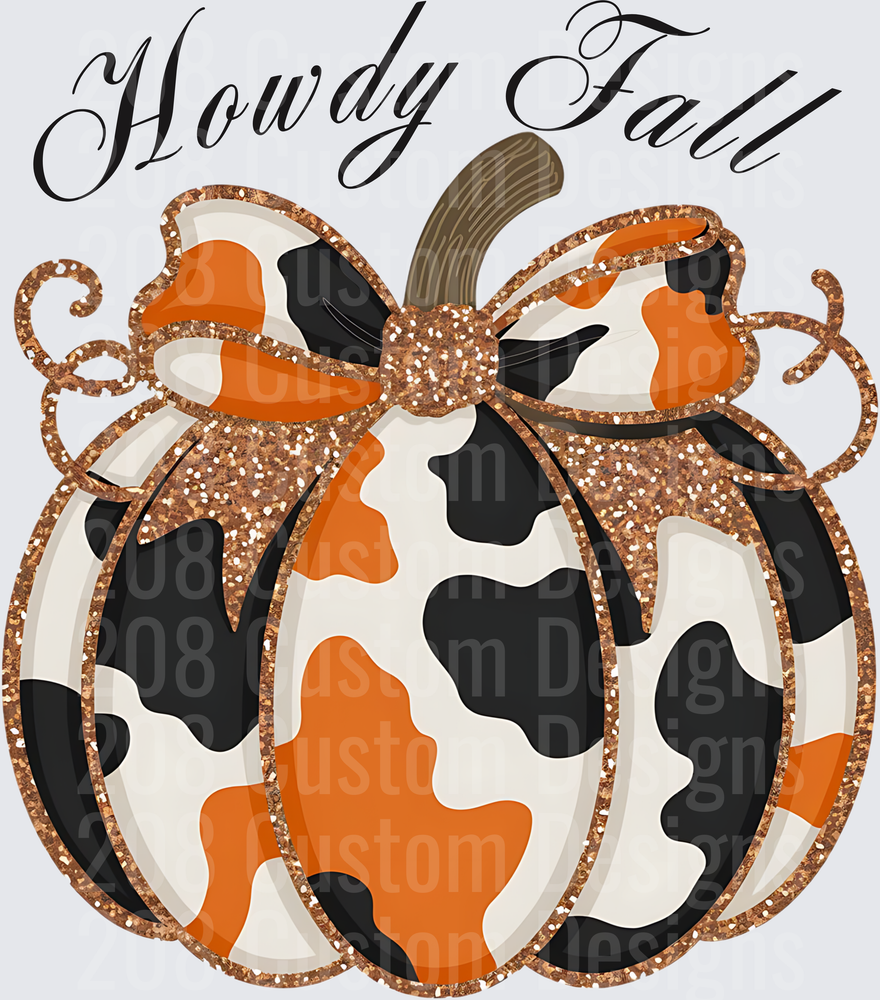 Howdy Fall Cow Print Pumpkin with Glitter Bow