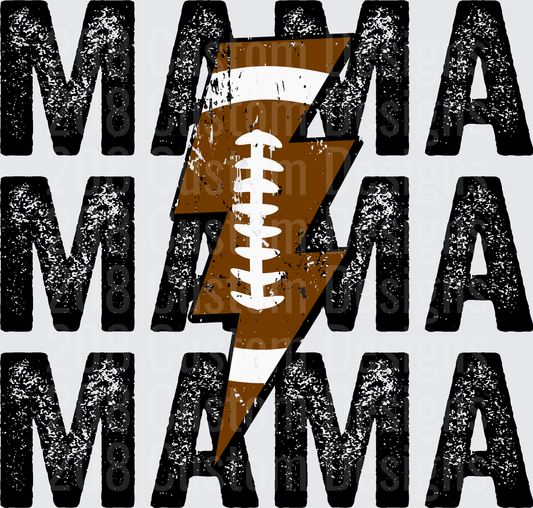 Distressed Football Mama Lightning Bolt Stacked Text