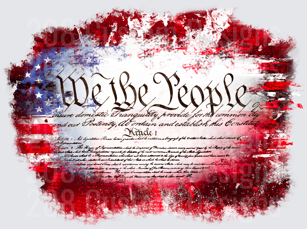 We The People Constitution Text on Distressed American Flag