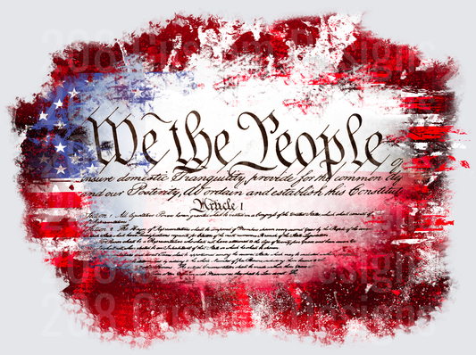 We The People Constitution Text on Distressed American Flag