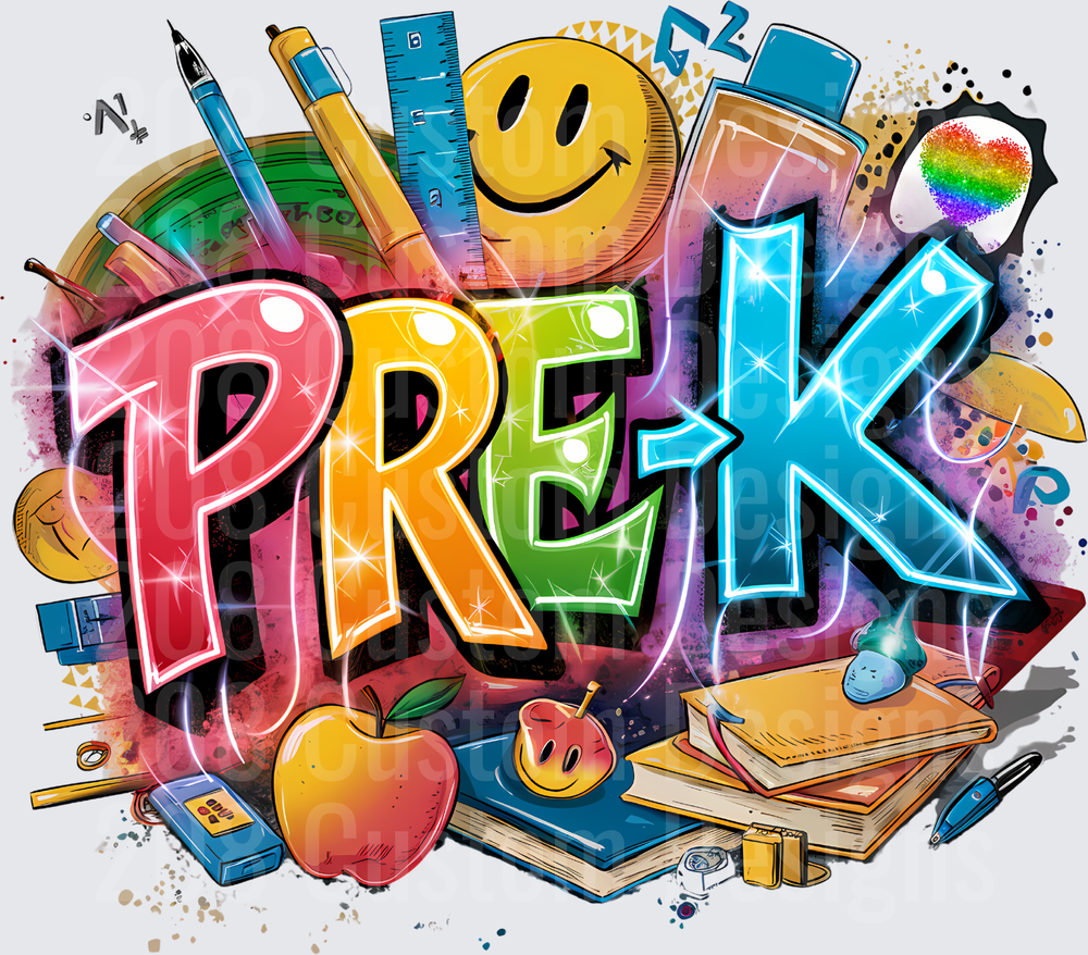 Colorful Graffiti PRE-K Bold Letter School Supplies Design