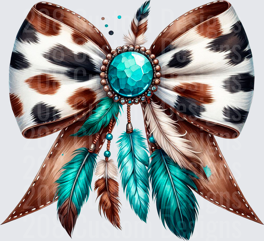 Boho Western Bow with Turquoise Gemstone and Feathers