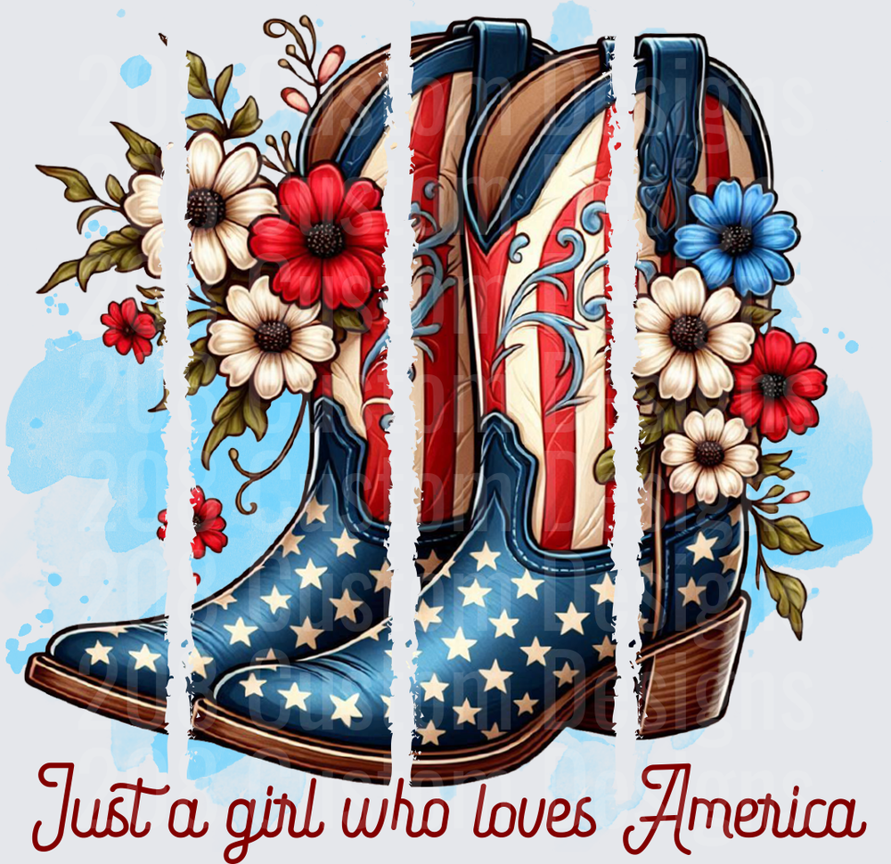 American Flag Cowboy Boots with Floral Design Just a Girl Who Loves America