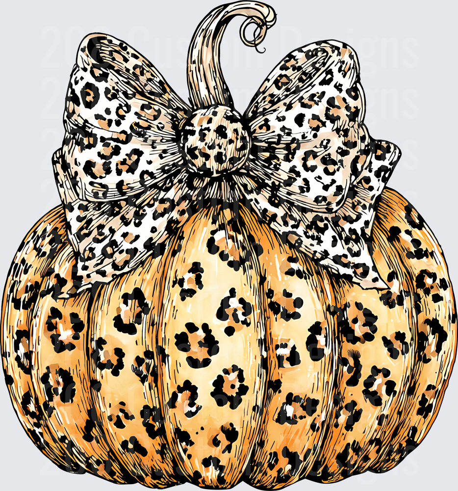 Leopard Print Pumpkin with Cheetah Bow Fall Autumn