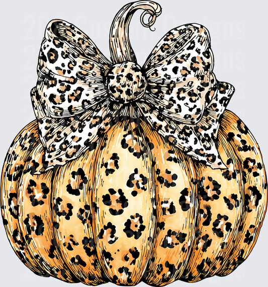 Leopard Print Pumpkin with Cheetah Bow Fall Autumn