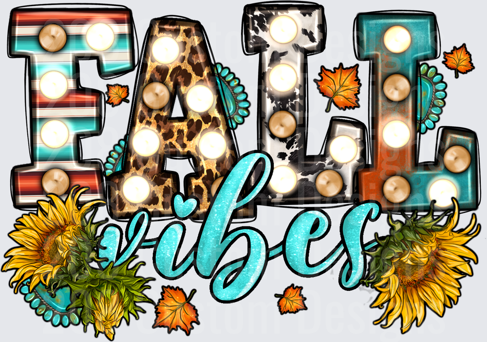Fall Vibes Marquee Letters with Sunflowers and Autumn Leaves