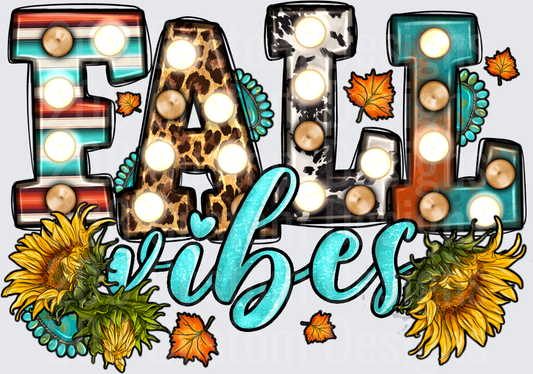 Fall Vibes Marquee Letters with Sunflowers and Autumn Leaves