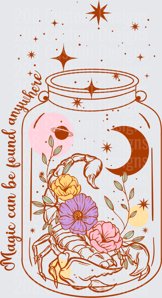 Magic Can Be Found Anywhere Celestial Mason Jar with Flowers and Moon