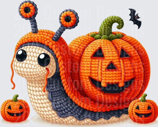 Crochet Halloween Snail with Jack-O-Lantern Shell and Bat