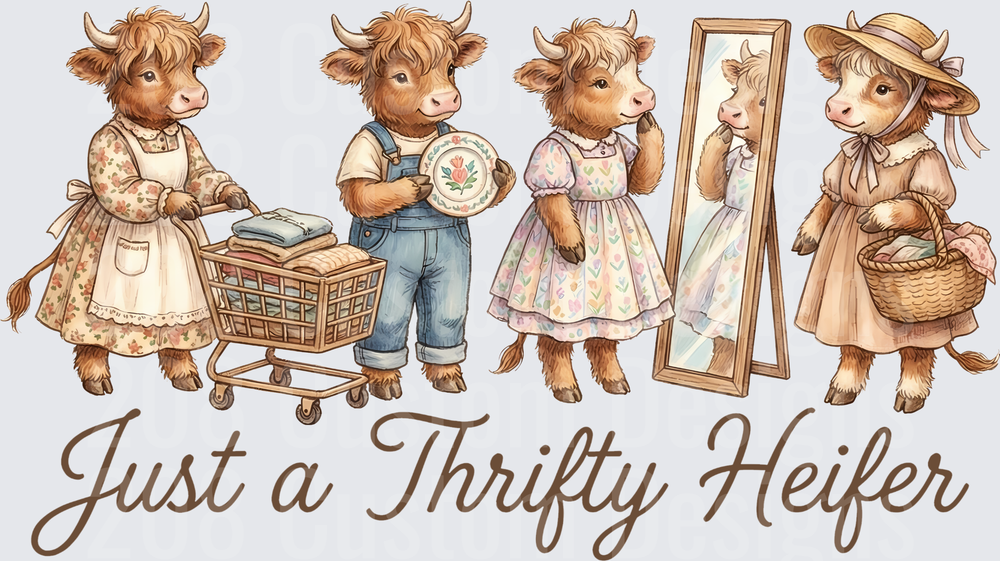 Just a Thrifty Heifer Highland Cow Shopping Vintage Design