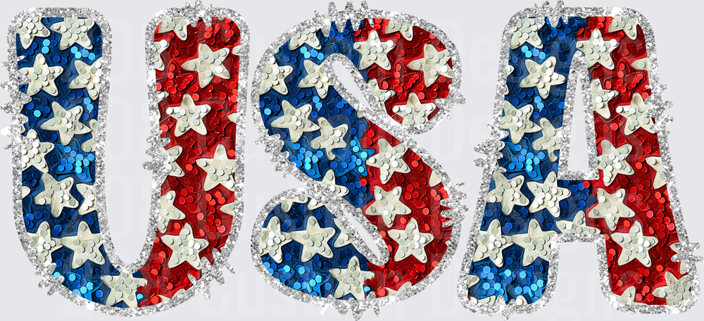 USA Sequin Stars Red White Blue Glitter Patriotic Letters