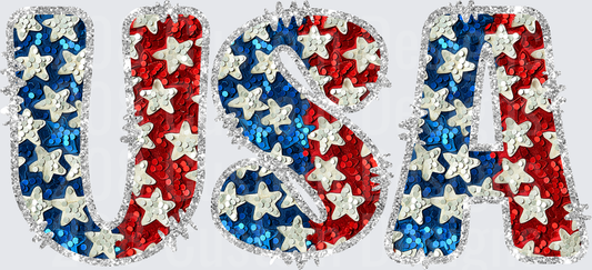 USA Sequin Stars Red White Blue Glitter Patriotic Letters