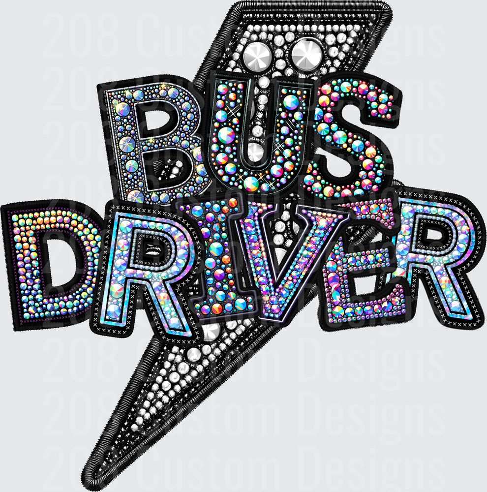 Rhinestone Bedazzled Bus Driver Lightning Bolt