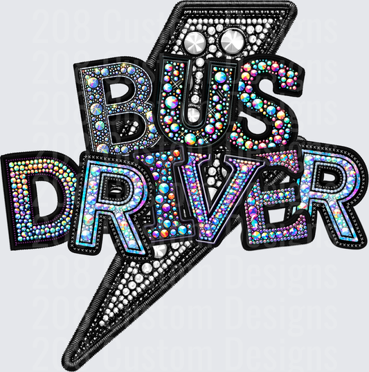 Rhinestone Bedazzled Bus Driver Lightning Bolt