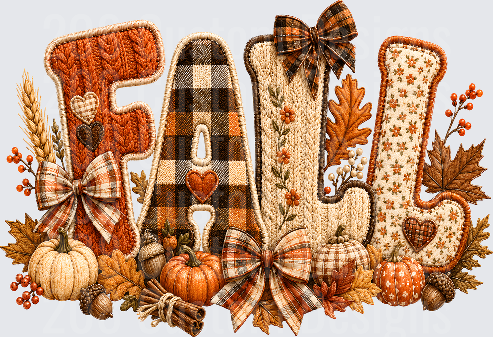 Patchwork FALL Letters Pumpkins Plaid Bows Autumn Leaves