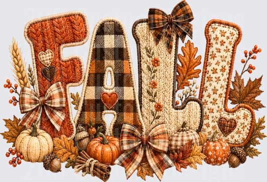 Patchwork FALL Letters Pumpkins Plaid Bows Autumn Leaves