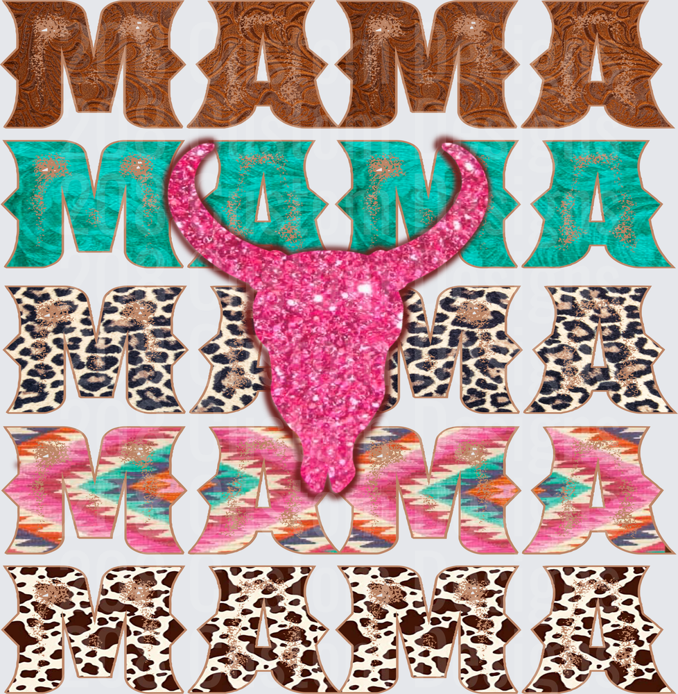 MAMA Pink Glitter Bull Head with Patterned Text Rows