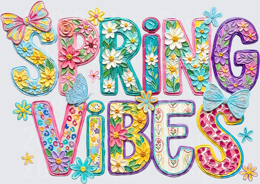 Spring Vibes Floral Typography with Butterflies and Flowers
