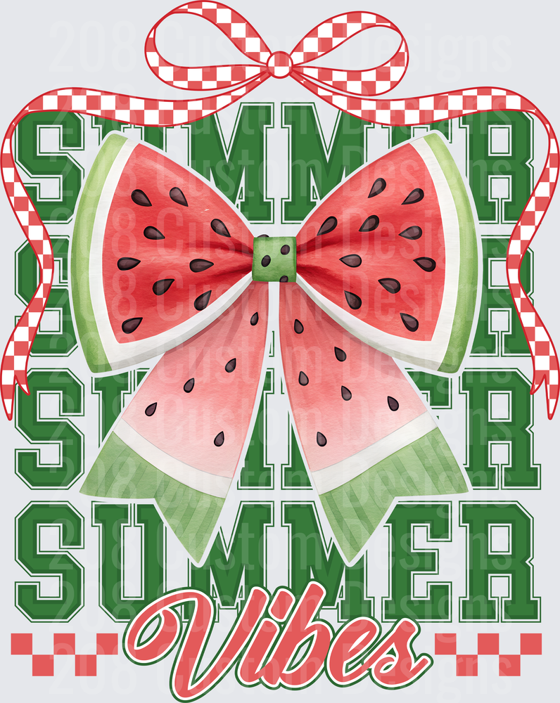 Summer Vibes Watermelon Bow with Red Gingham Ribbon