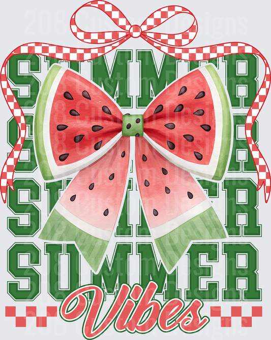 Summer Vibes Watermelon Bow with Red Gingham Ribbon