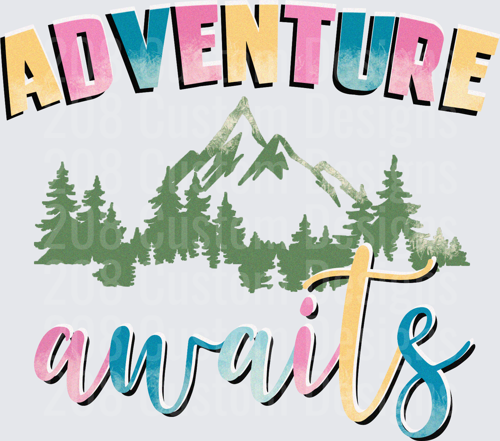 Adventure Awaits Mountain Forest Landscape Typography Design