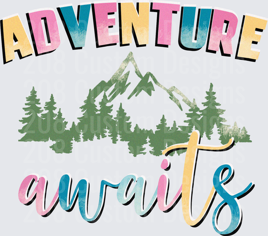 Adventure Awaits Mountain Forest Landscape Typography Design