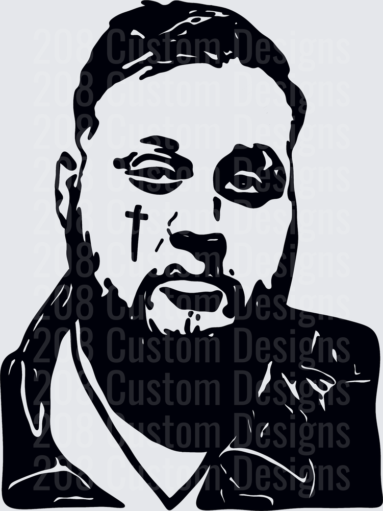 Jelly Portrait with Cross Face Tattoo Black and White