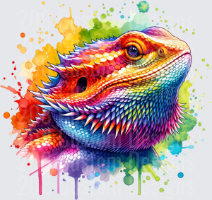 Rainbow Watercolor Bearded Dragon with Paint Splashes