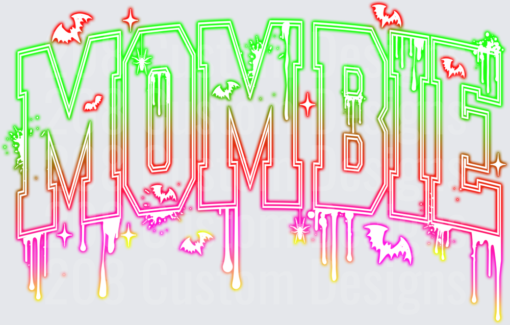 Mombie Neon Rainbow Drip Bats Halloween