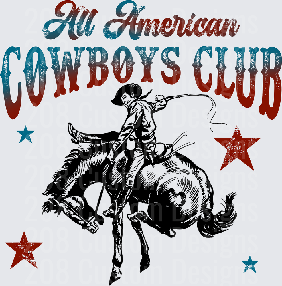 All American Cowboys Club Vintage Rodeo Bull Rider Design