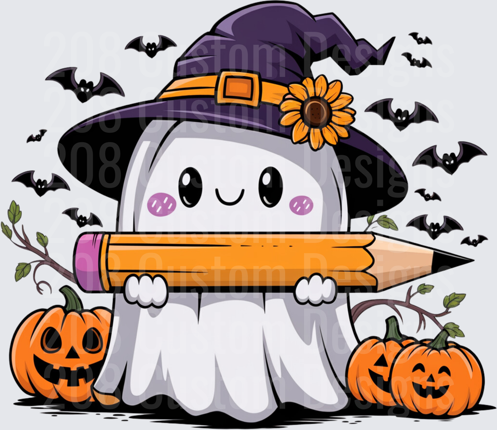 Cute Halloween Ghost Witch Hat Pencil Jack-O-Lantern Bats