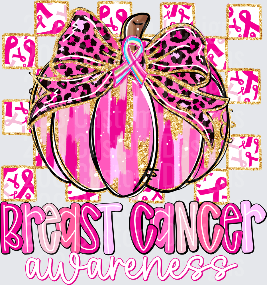 Breast Cancer Awareness Pink Leopard Bow Pumpkin Gold Glitter