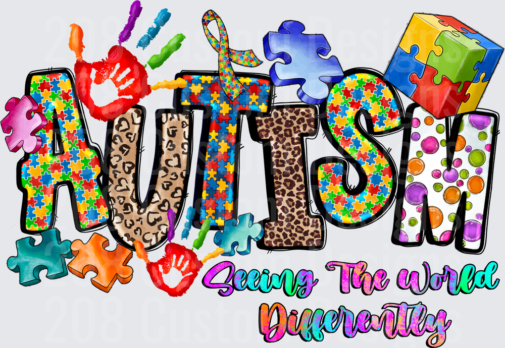 Autism Seeing The World Differently Puzzle Pieces Handprints