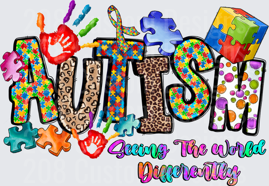 Autism Seeing The World Differently Puzzle Pieces Handprints