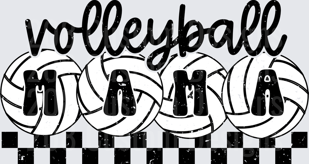 Volleyball Mama Distressed Checkered Grunge Bold Script