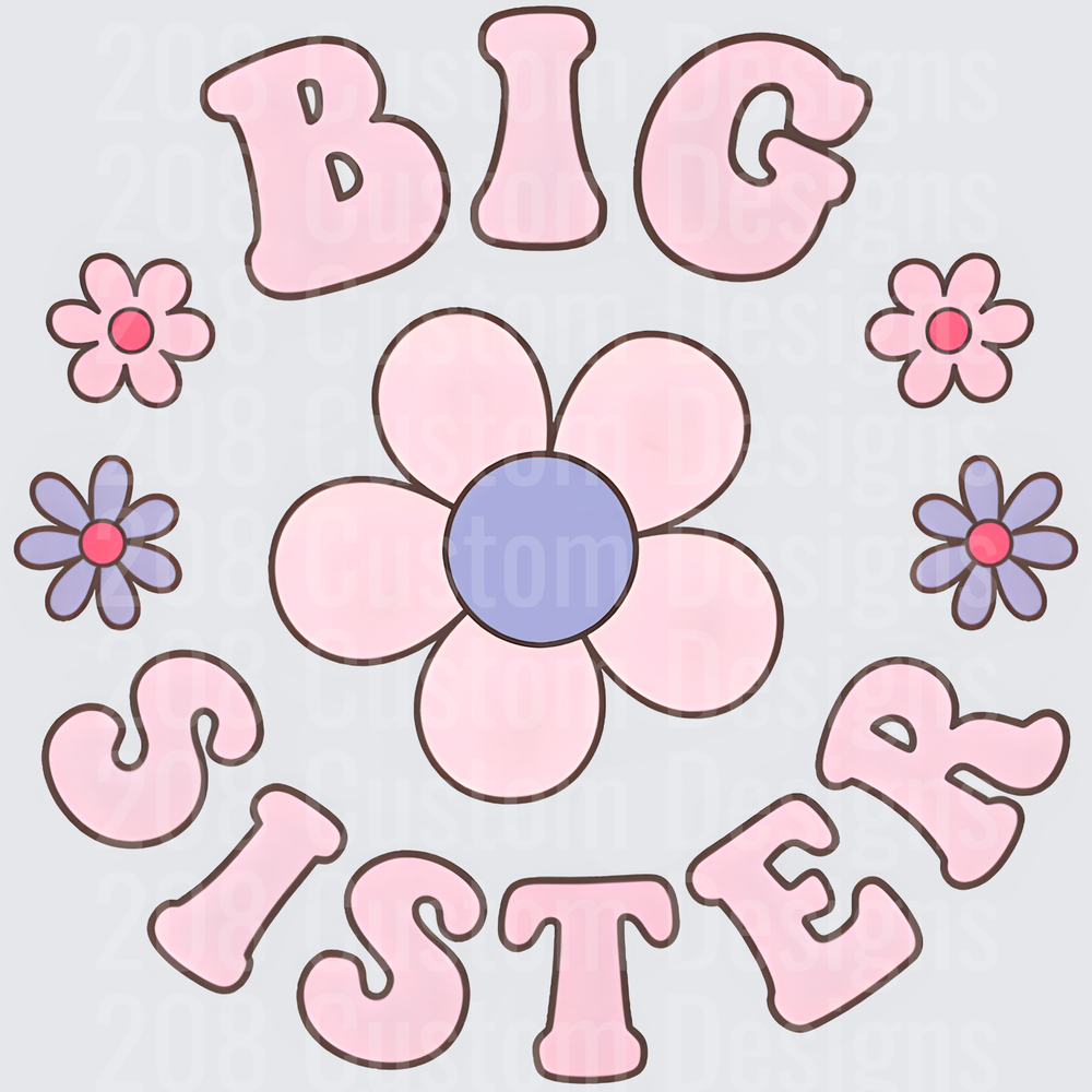Big Sister Pink Floral Design with Daisy Flowers