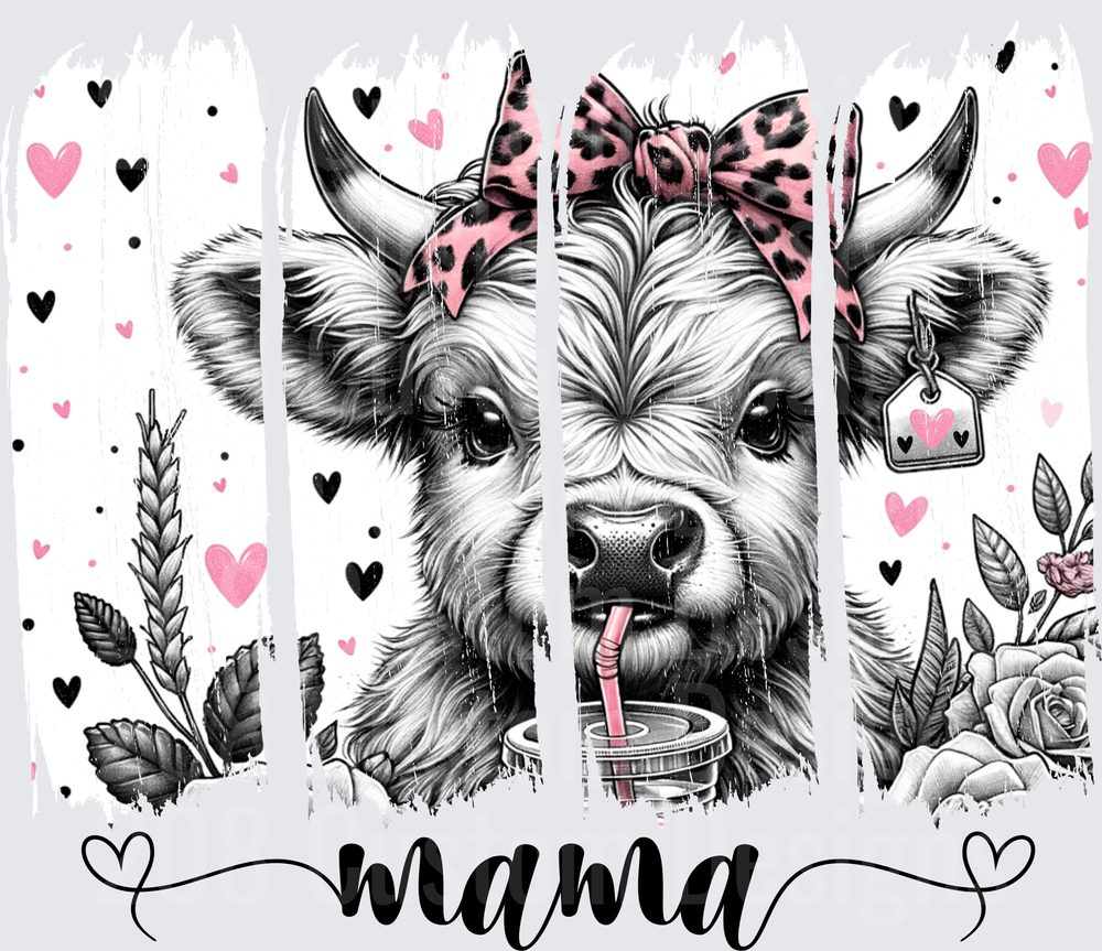 Mama Cow with Pink Leopard Bandana and Hearts Design