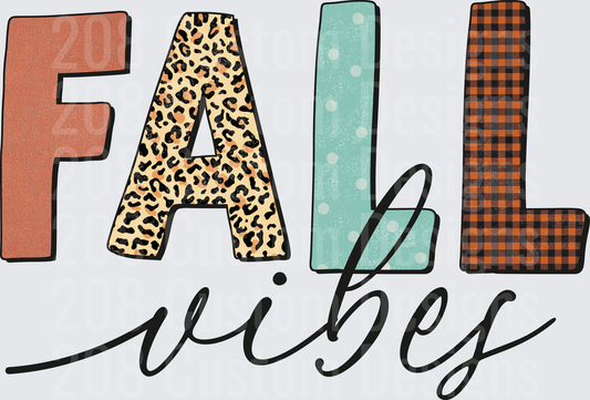 Fall Vibes Autumn Letters with Leopard Print and Plaid