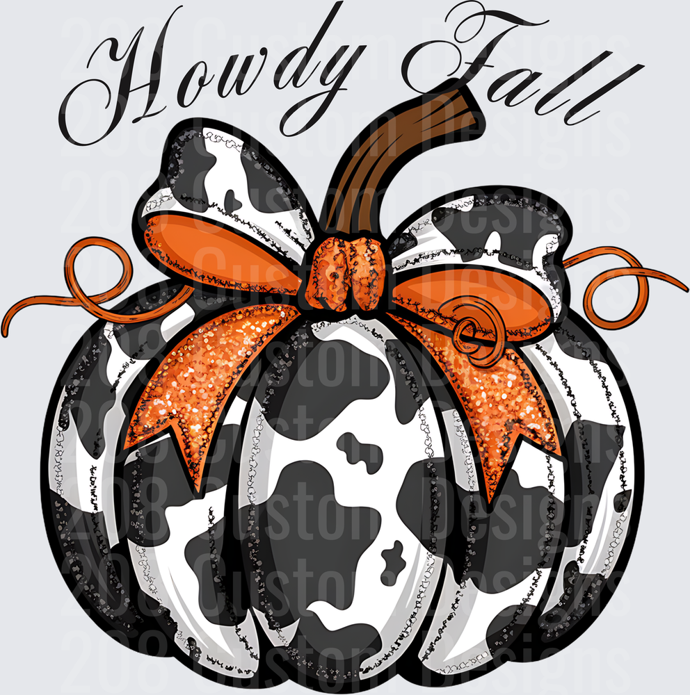 Howdy Fall Cow Print Pumpkin with Orange Bow