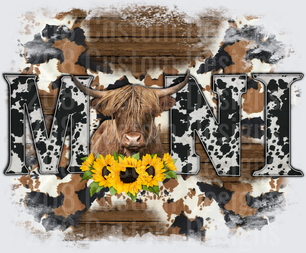 Highland Cow MOM with Sunflowers Cowhide Pattern Design