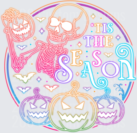 Tis The Season Halloween Skeleton Pumpkins Rainbow Neon Glow